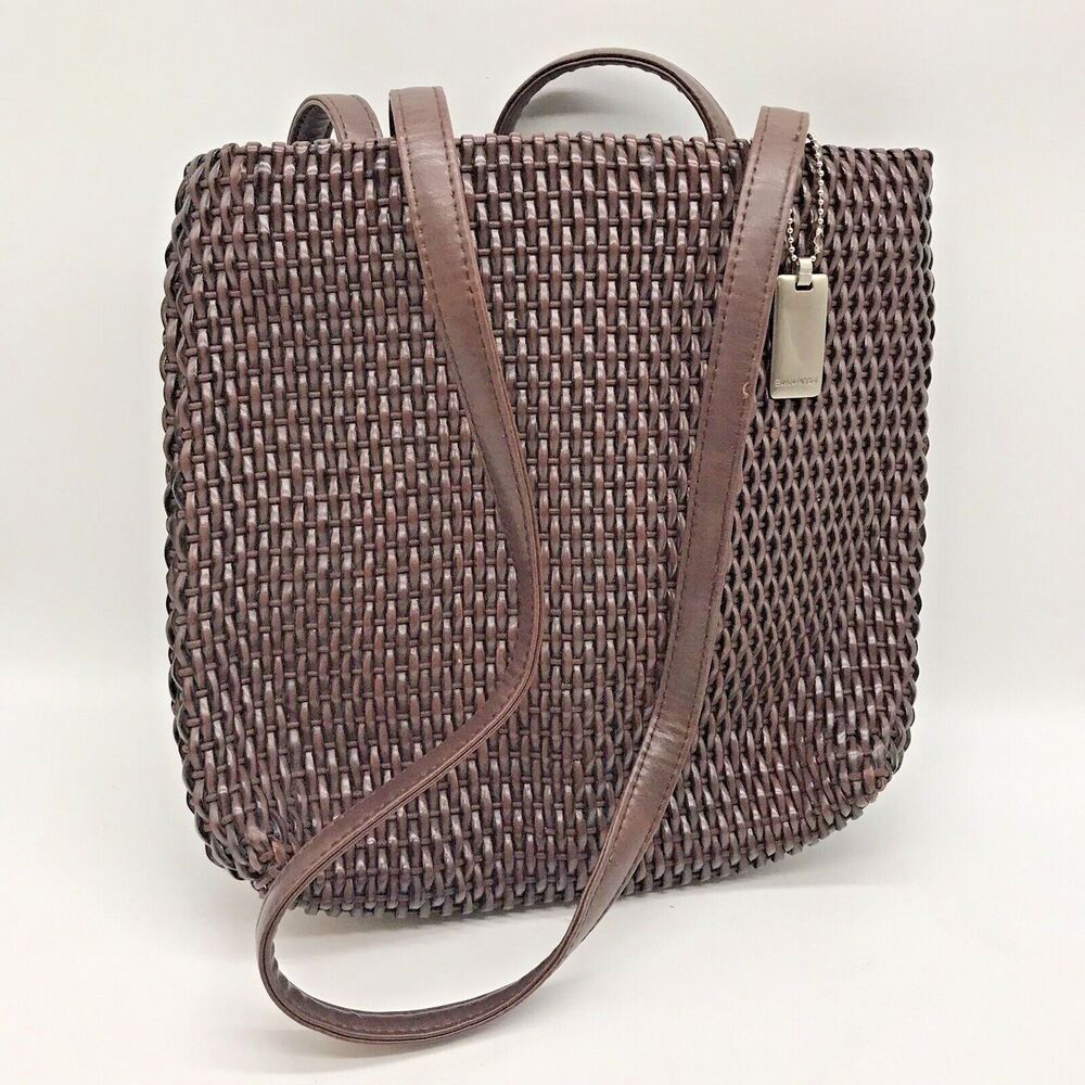 Vintage Evan-Picone Brown Woven Faux Leather Purse Double Handle Shoulder Bag